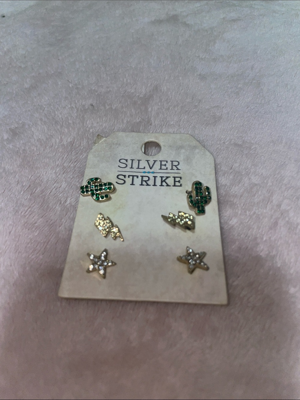Gold & Green Cactus, Star and Lightning Stud Earring Set